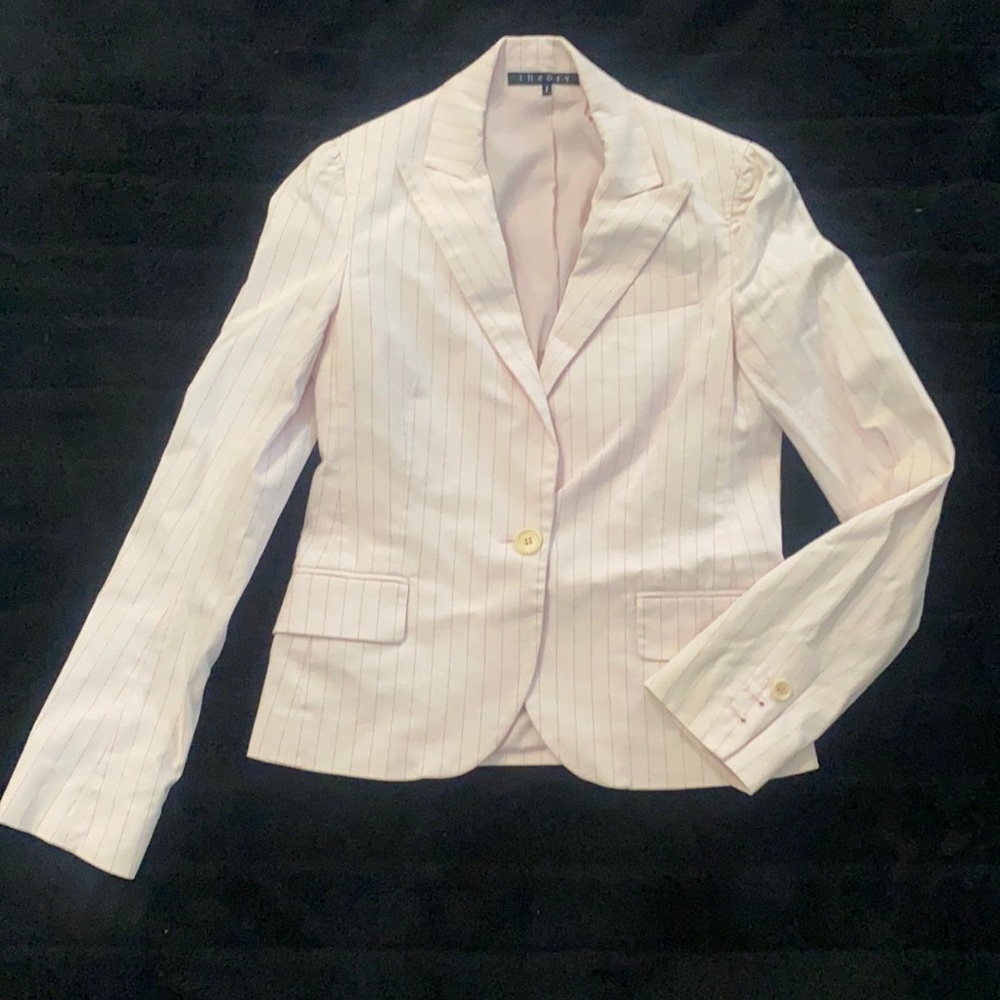 Pale pink and pink pinstripe blazer. Size 2.
